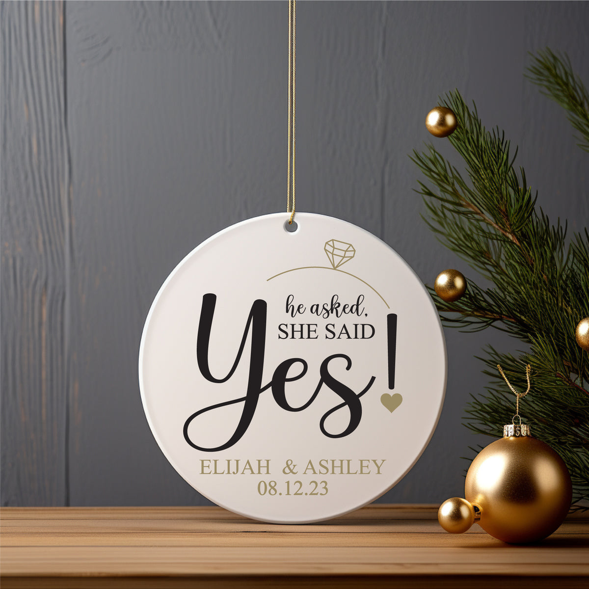 Engagement Keepsake Christmas Ornament. He Asked, She Said Yes Ornament