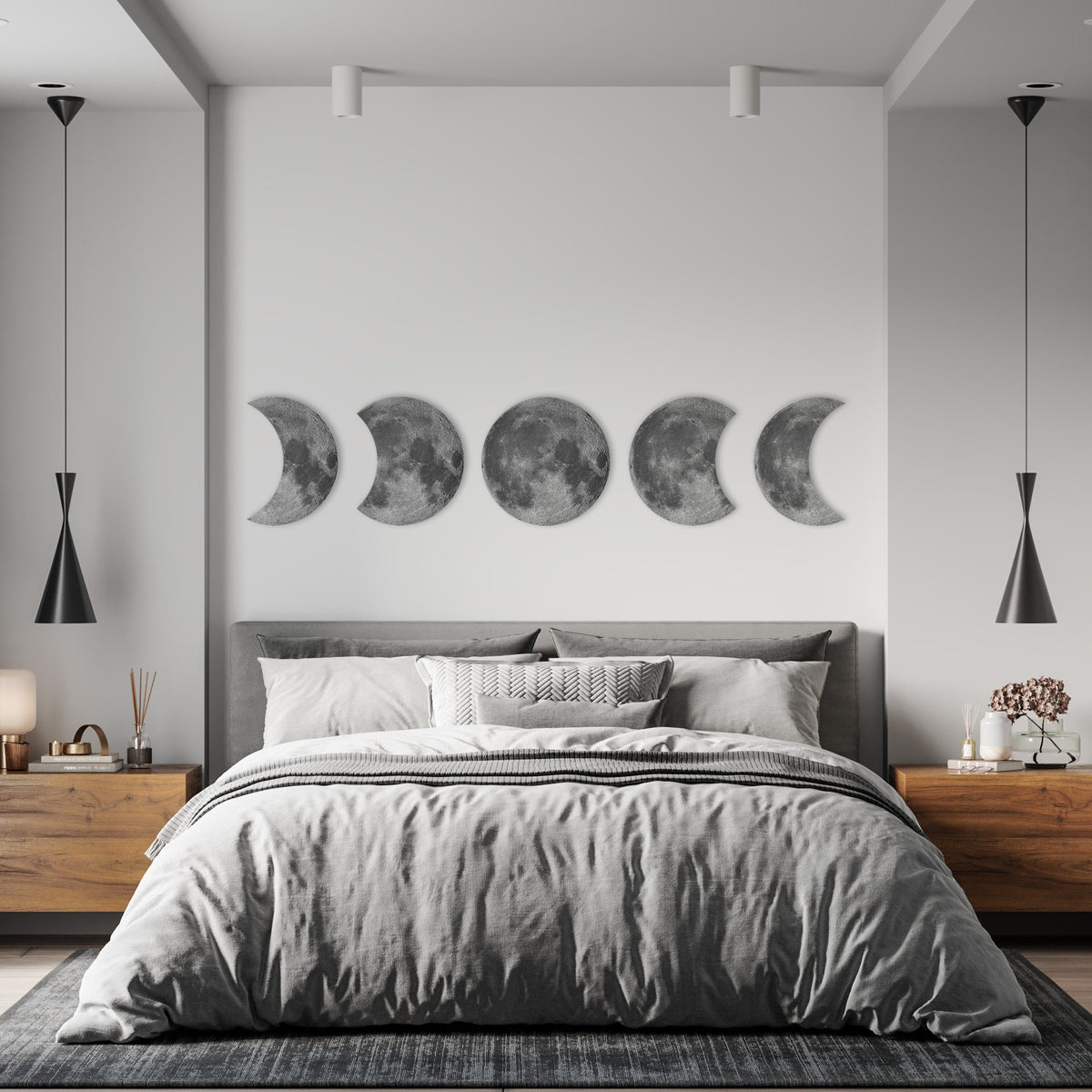 Moon phases wall decor set showing full lunar cycle, 3D celestial wall art for bedroom or nursery