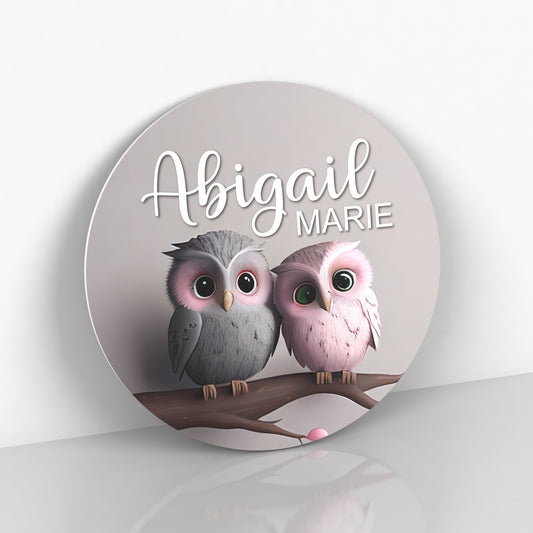 Personalized Name Sign with Woodland Owls - Name Sign for Baby Girl Nursery Wall - Newborn Girl Gift Idea