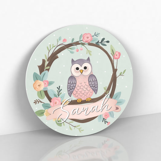 Personalized Name Sign with Woodland Owls - Name Sign for Baby Girl Nursery Wall - Newborn Girl Gift Idea