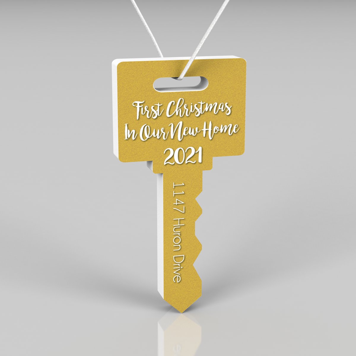 Personalized New Home Christmas Ornament Key - Gold