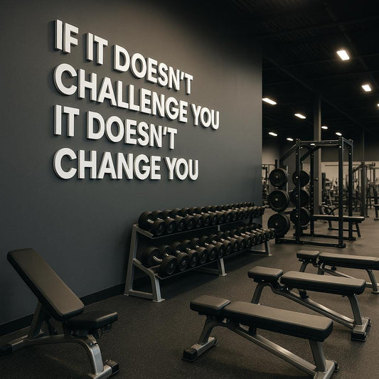 Gym Decor Wall Sign PVC Wall Letters for Home Gym, Fitness Studio & Workout Room "If It Doesn't Challenge You It Doesn't Change You"