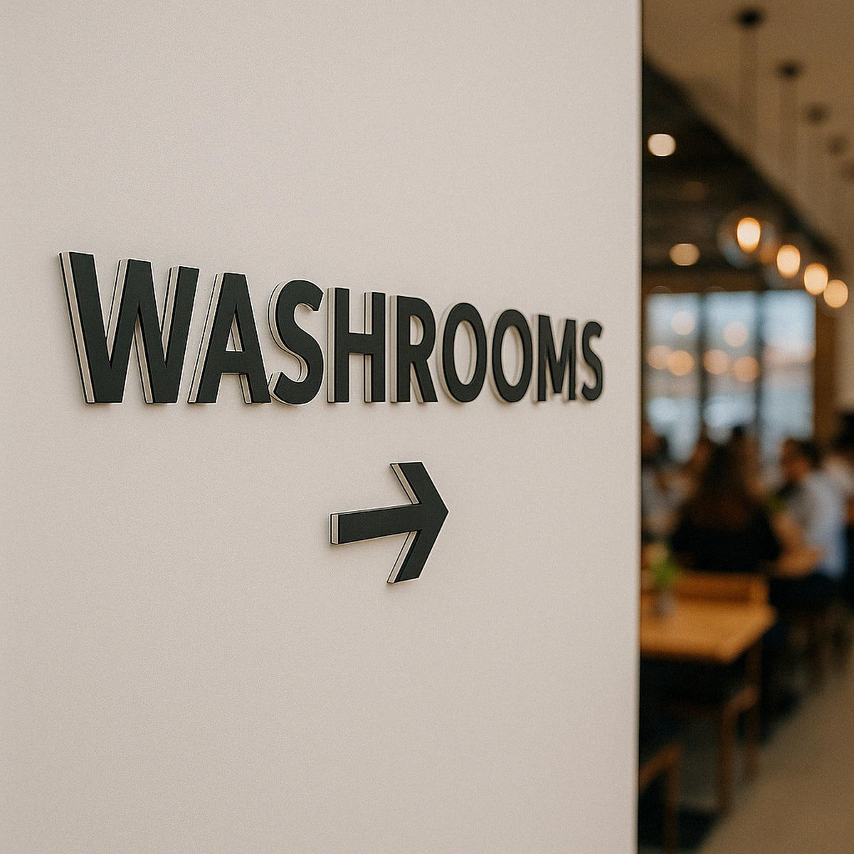 WASHROOM Sign with Arrow – Modern Restroom Wall Letters, Indoor/Outdoor Bathroom Directional Signage, 3D Wayfinding Letters for Business