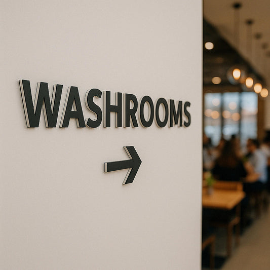 WASHROOM Sign with Arrow – Modern Restroom Wall Letters, Indoor/Outdoor Bathroom Directional Signage, 3D Wayfinding Letters for Business