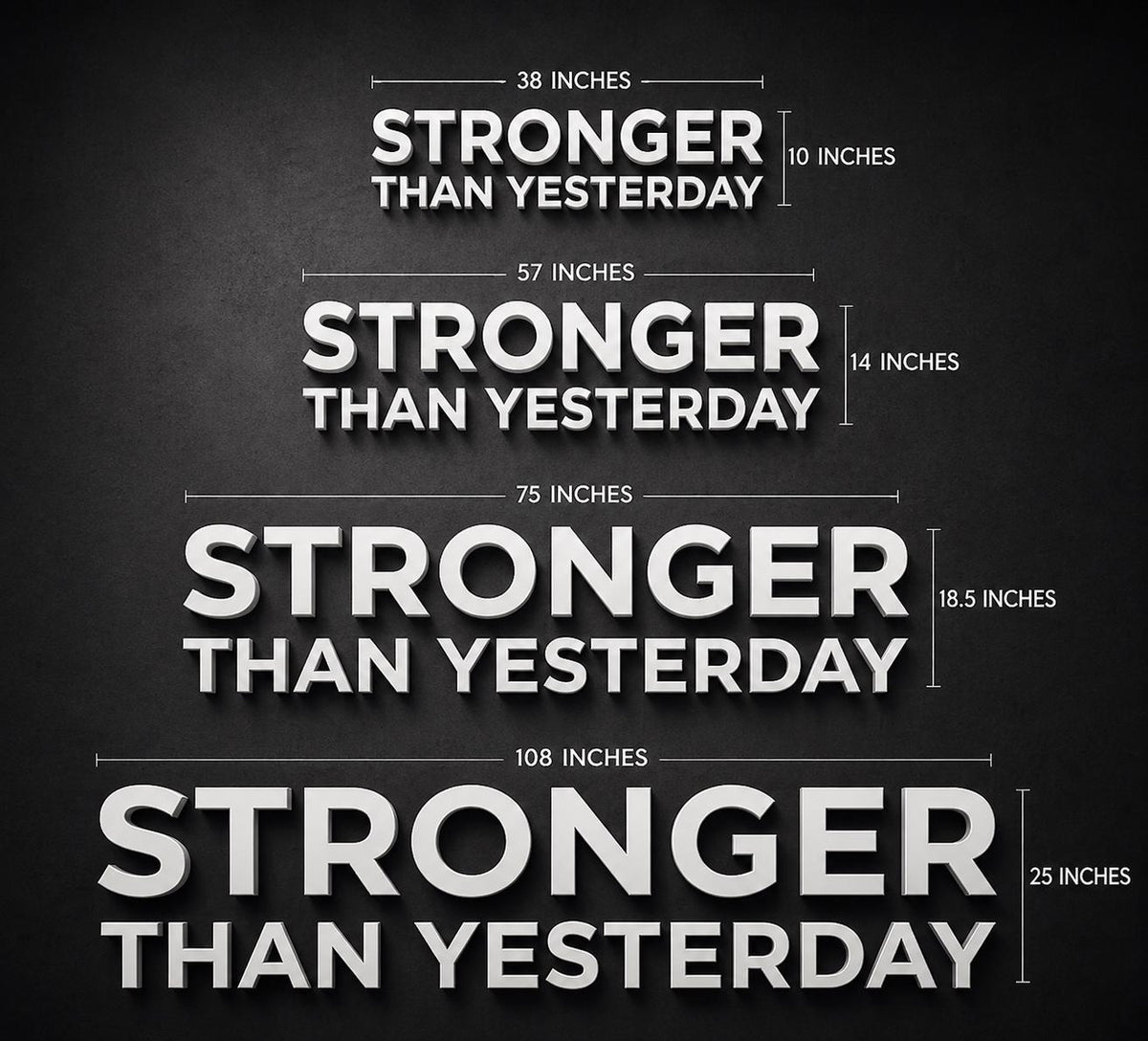 stronger than yesterday gym wall letters size comparison large modern home gym decor layout