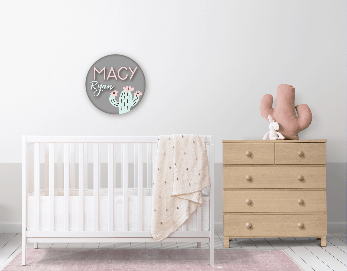 Cactus Name Sign for Nursery Decor Wall Art - Personalized Name Sign for Girls - Girls Cactus Nursery Decor