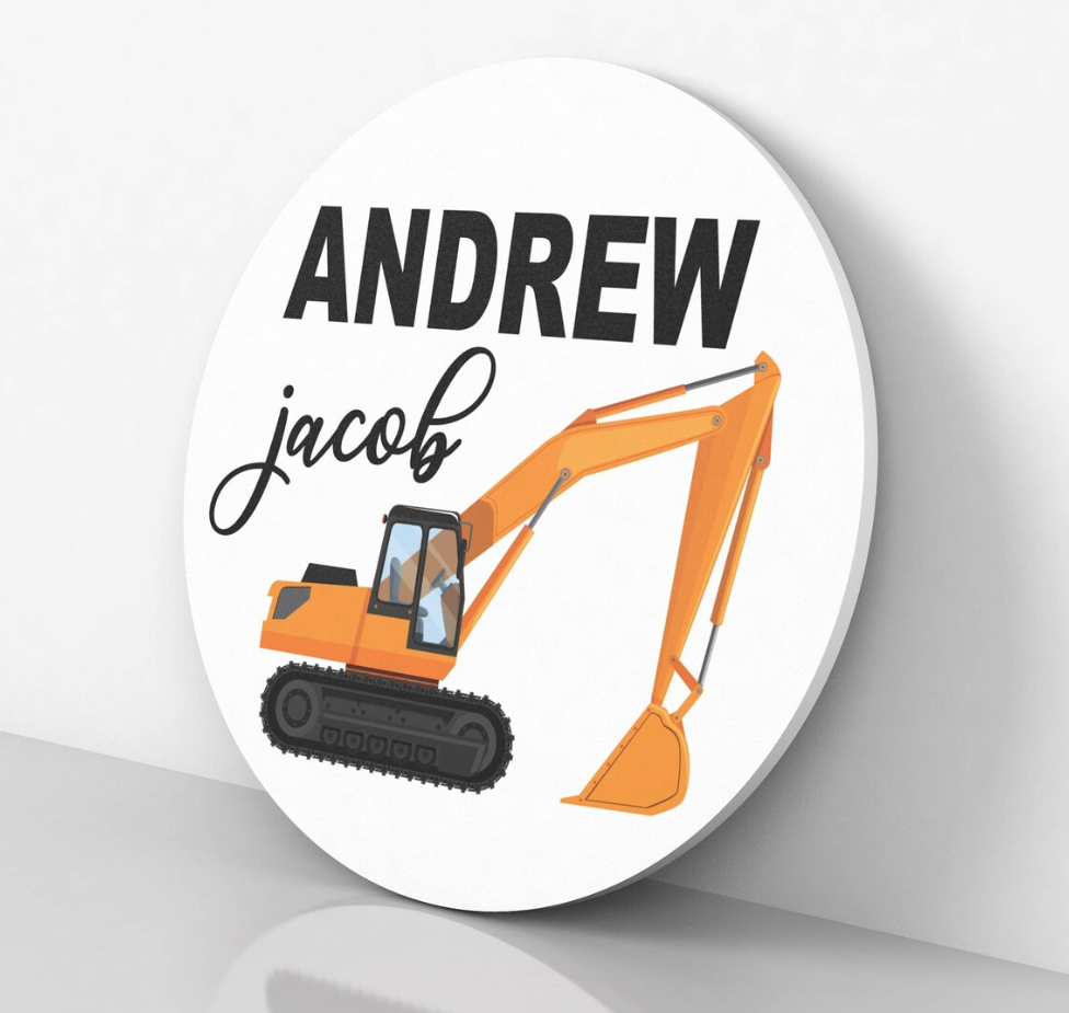 Construction Themed Name Sign - Personalized Name Sign for Kids Bedroom Decor
