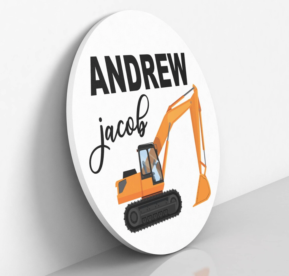 Construction Themed Name Sign - Personalized Name Sign for Kids Bedroom Decor