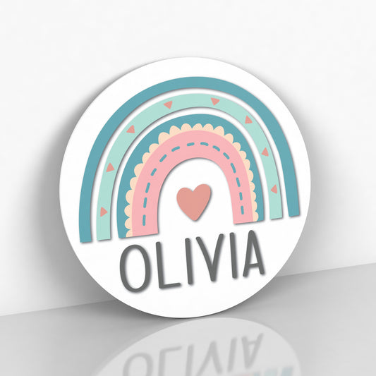 Rainbow Name Sign - Baby Girl Personalized Rainbow Name Sign - Round Rainbow Nursery Sign