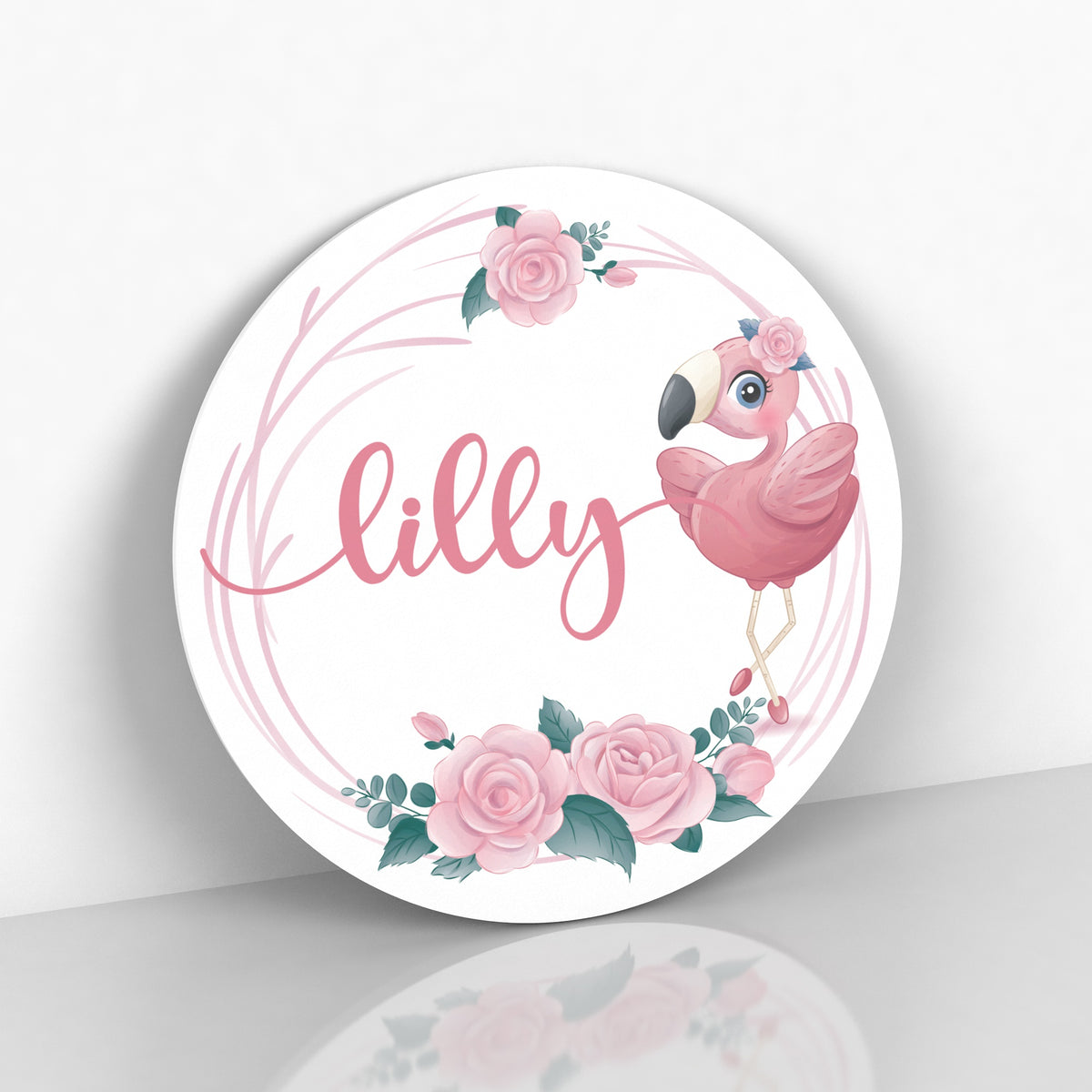 Name Sign for Baby Girl Bedroom, Floral and Flamingo Nursery Name Sign, Nursery Wall Art, Baby Girl Nursery
