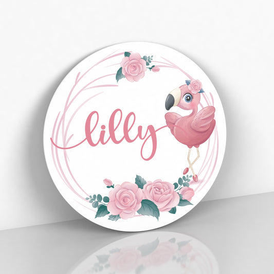 Name Sign for Baby Girl Bedroom, Floral and Flamingo Nursery Name Sign, Nursery Wall Art, Baby Girl Nursery