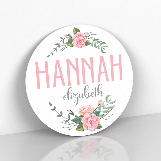 Nursery Name Sign for Girl Floral- Round Floral Name Sign