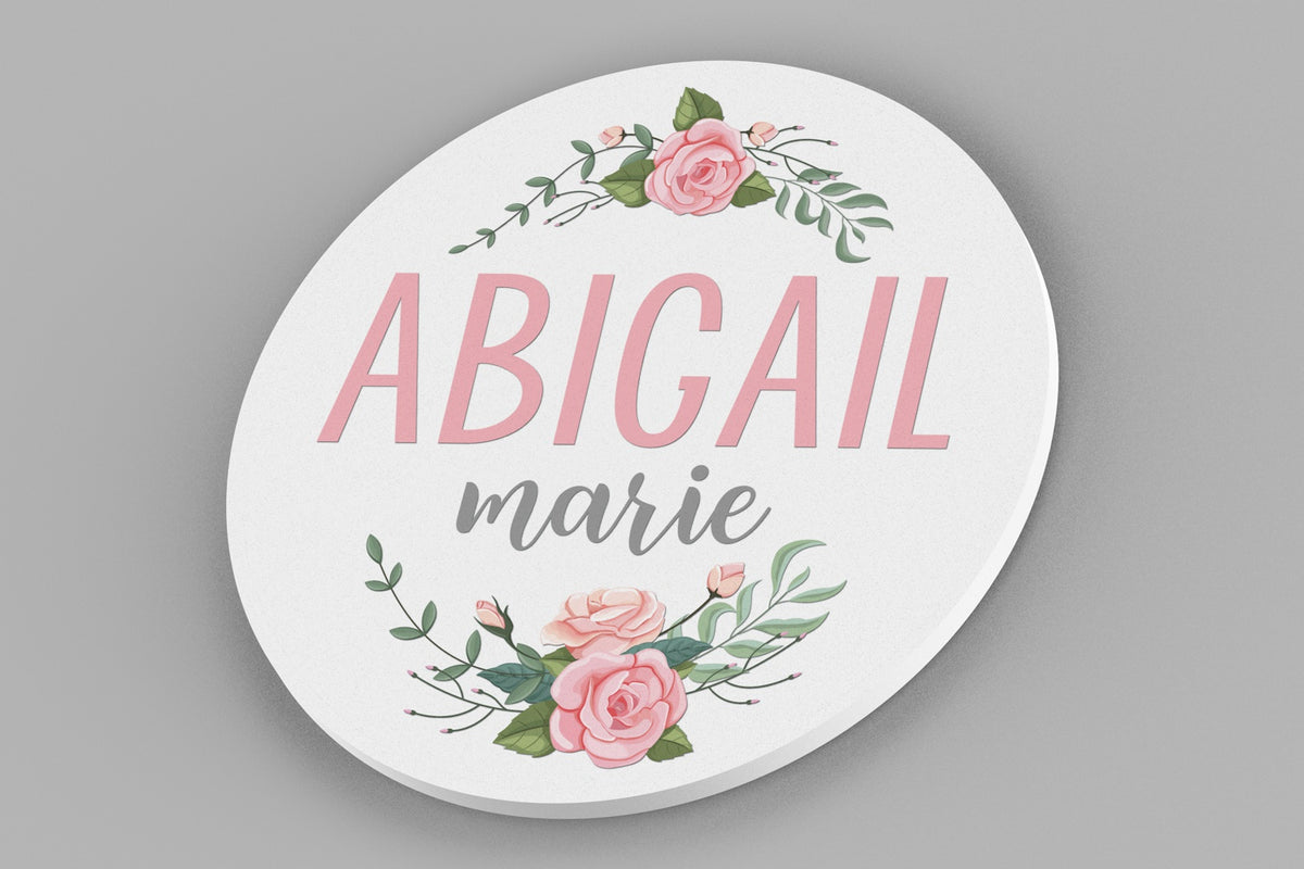Nursery Name Sign for Girl Floral- Round Floral Name Sign