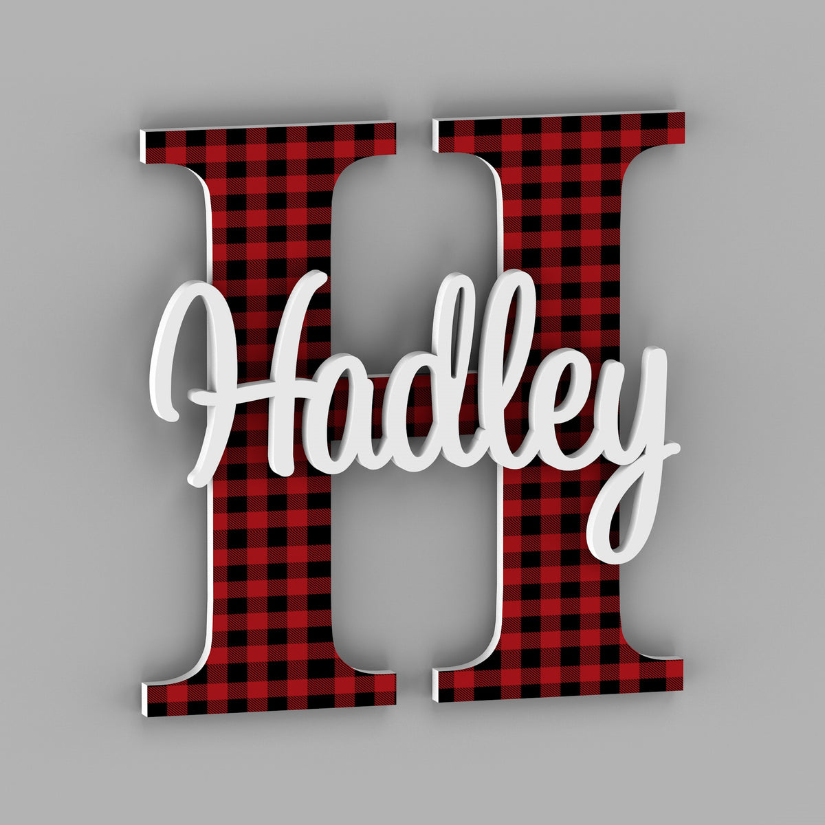 Plaid Capital Letter with Name Sign