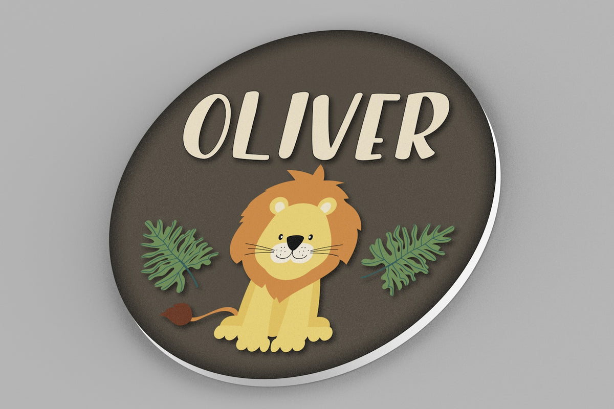 Lion Theme Nursery Name Sign - Safari Nursery Personalized Baby Name Sign