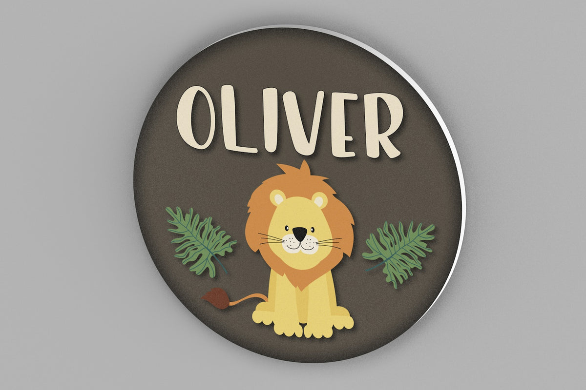 Lion Theme Nursery Name Sign - Safari Nursery Personalized Baby Name Sign