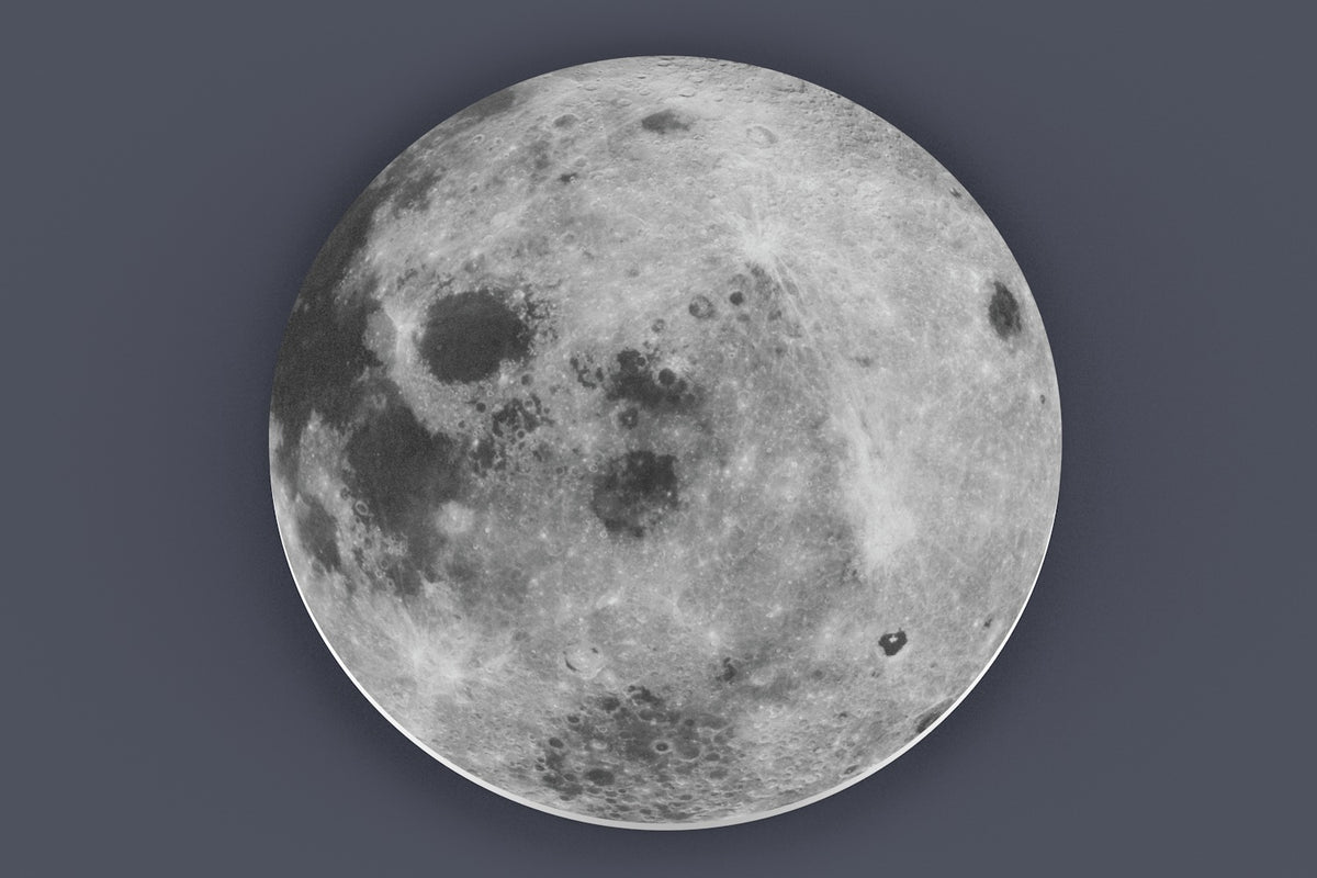 Close-up of realistic full moon wall art showing detailed craters and textured lunar surface