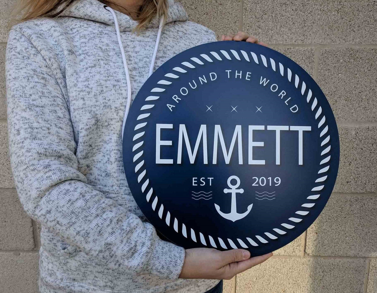 Round Name Sign, Nautical Nursery Decor, Baby Name Sign, Nursery Art, Nursery Name Sign, Baby Boy Nursery, Nursery Wall Decor, Baby Boy Gift