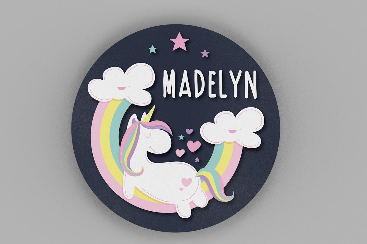 Unicorn Wall Decor, Baby Shower Gift, Round Personalized Name Sign, Baby Girl Nursery Decor, First Birthday Gift, New Baby Gift, Baby Girl