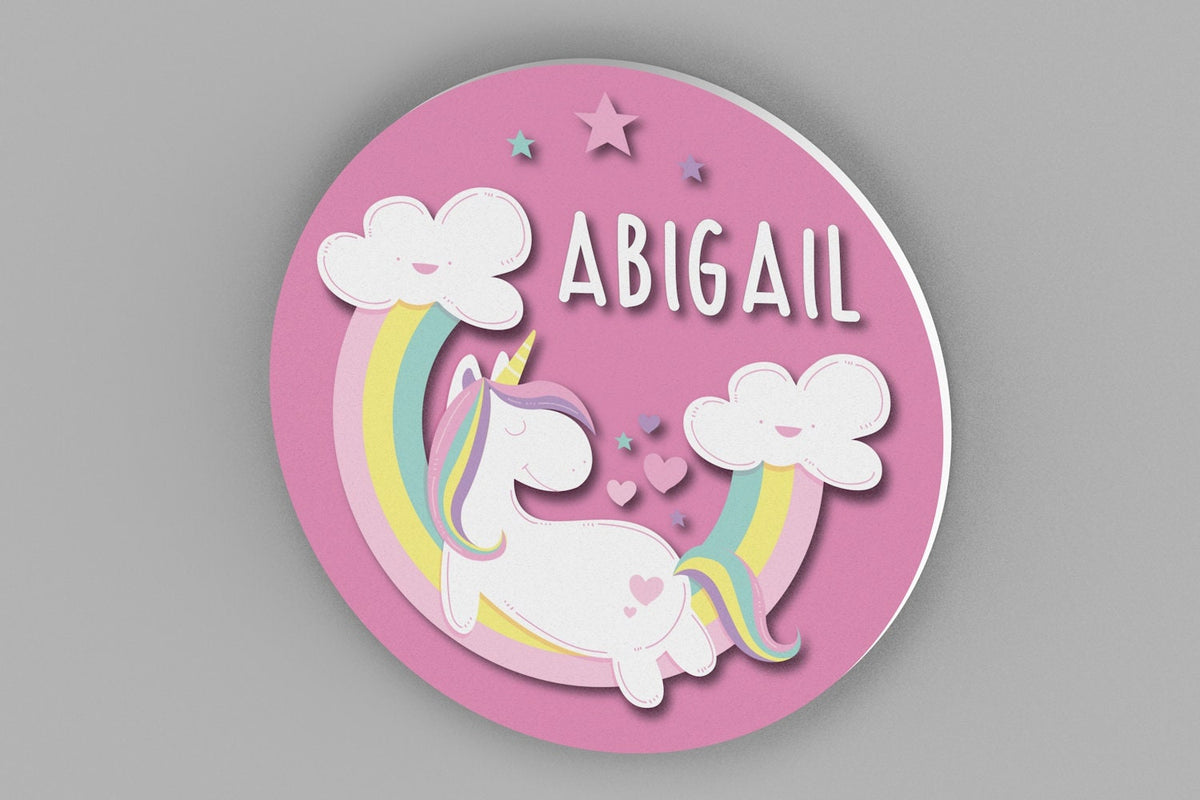 Unicorn Wall Decor, Baby Shower Gift, Round Personalized Name Sign, Baby Girl Nursery Decor, First Birthday Gift, New Baby Gift, Baby Girl