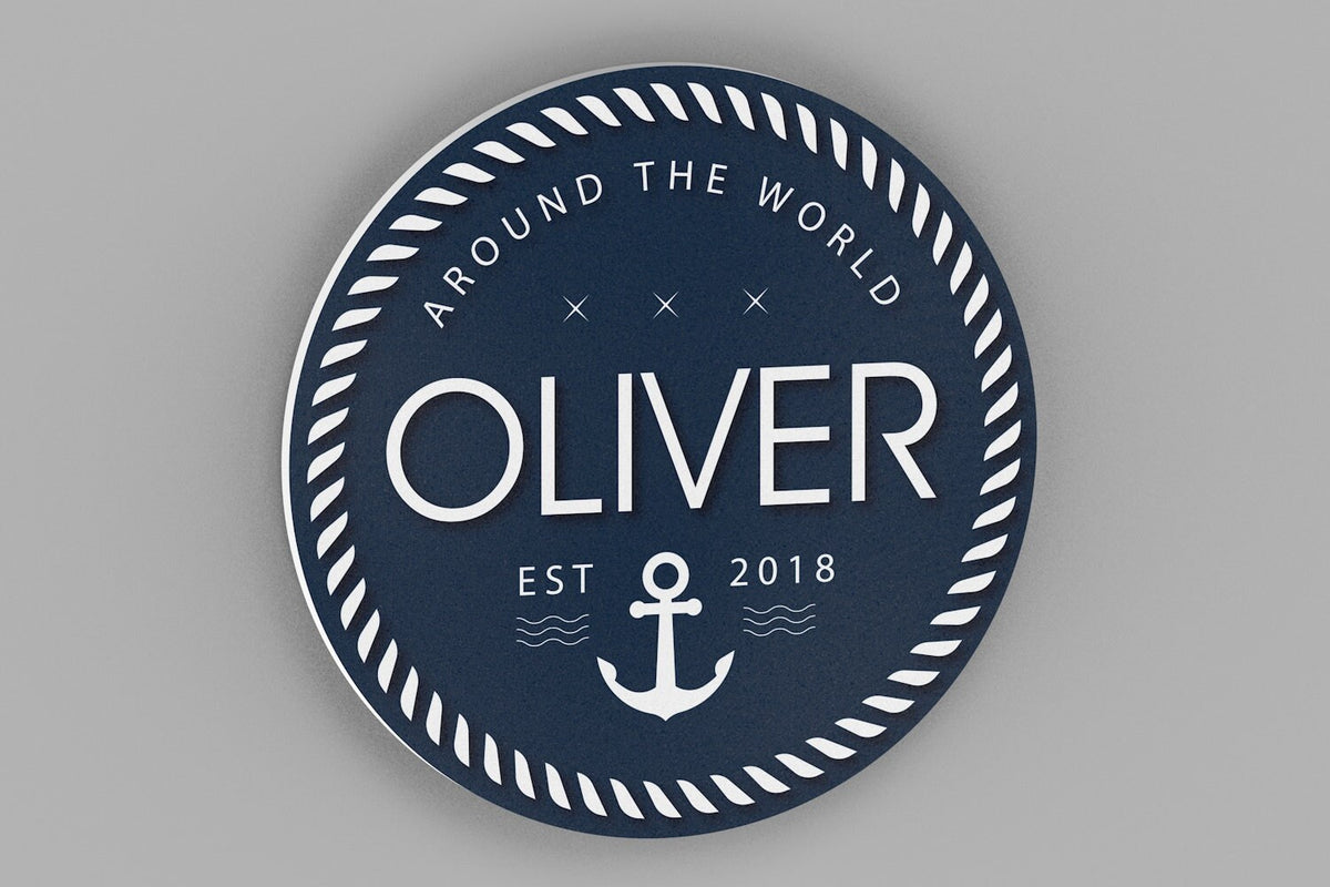 Round Name Sign, Nautical Nursery Decor, Baby Name Sign, Nursery Art, Nursery Name Sign, Baby Boy Nursery, Nursery Wall Decor, Baby Boy Gift