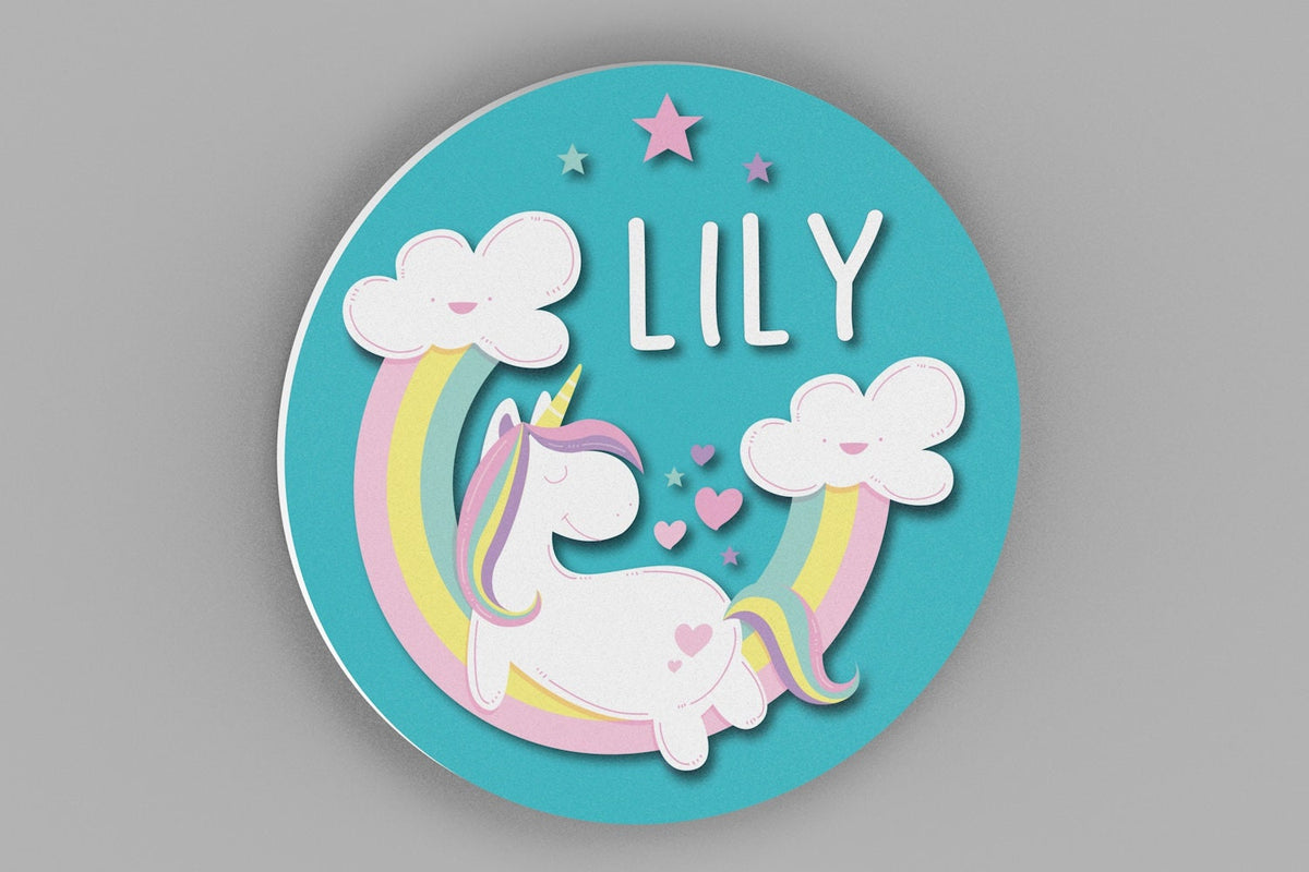 Unicorn Wall Decor, Baby Shower Gift, Round Personalized Name Sign, Baby Girl Nursery Decor, First Birthday Gift, New Baby Gift, Baby Girl