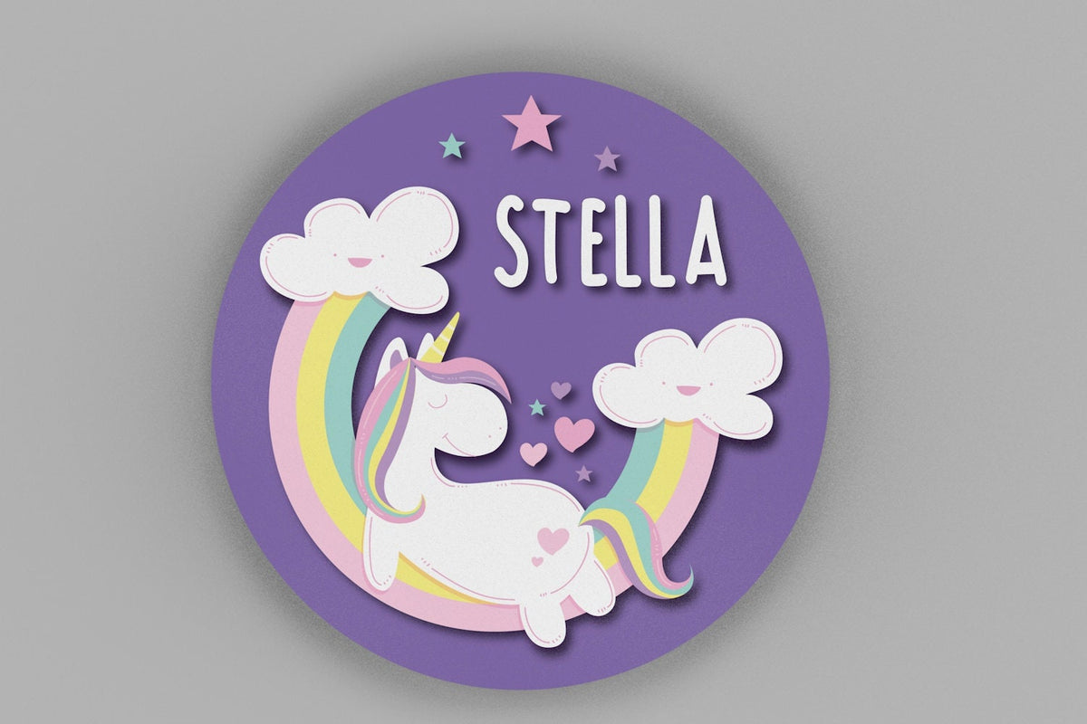 Unicorn Wall Decor, Baby Shower Gift, Round Personalized Name Sign, Baby Girl Nursery Decor, First Birthday Gift, New Baby Gift, Baby Girl