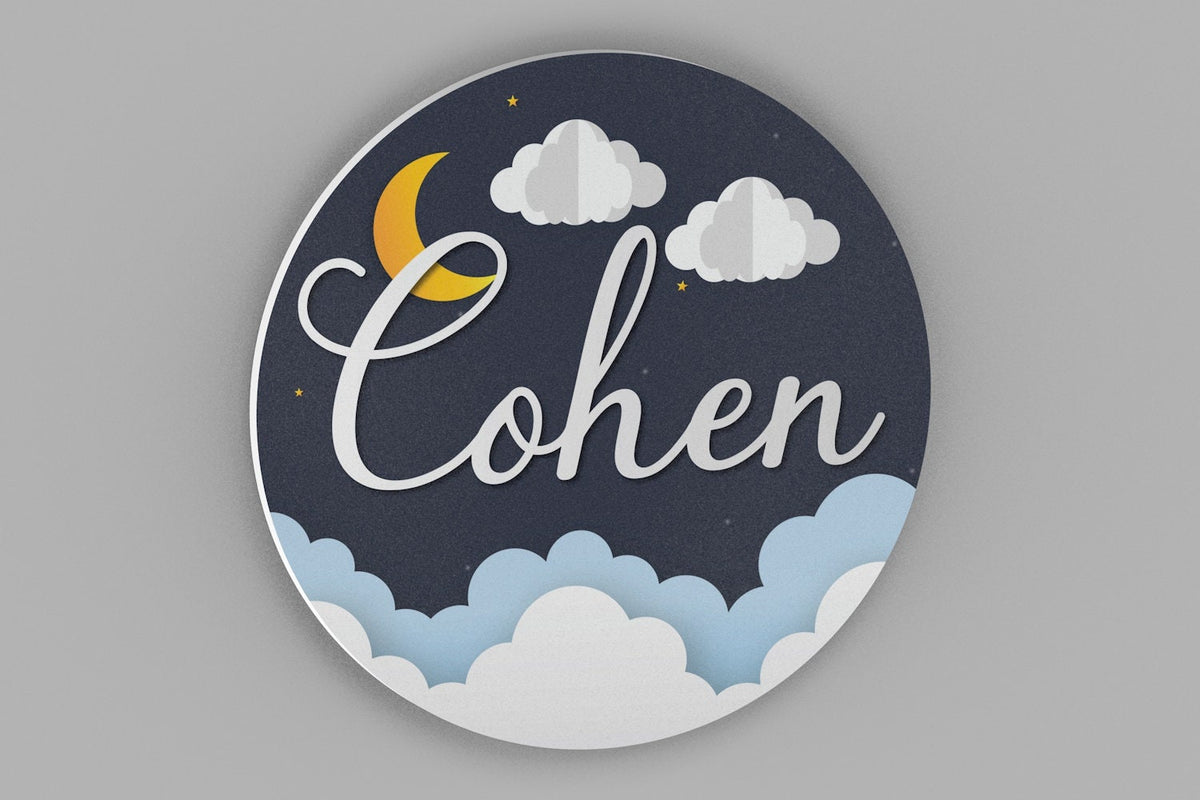 Round Personalized Name Sign, Night Sky Theme Nursery Decor, Bedroom Decor