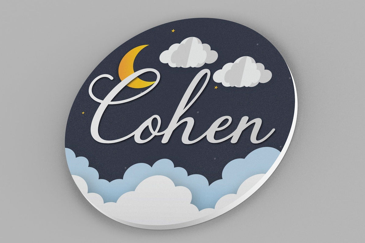 Round Personalized Name Sign, Night Sky Theme Nursery Decor, Bedroom Decor