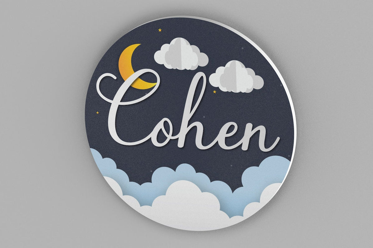 Round Personalized Name Sign, Night Sky Theme Nursery Decor, Bedroom Decor